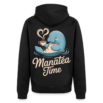 Seekuh Meerestier Ozean liebt Tee - Unisex Premium Bio Zip Hoodie - Schwarz - Hinten - Nico (187cm)