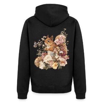 Écureuil, Animal, Fleurs, Papillons - Veste à capuche bio Premium Unisexe - noir - Dos - Nico (187cm)