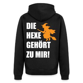 Die Hexe gehört zu mir! Lustiges Hexen Halloween - Unisex Premium Bio Zip Hoodie - Schwarz - Hinten - Nico (187cm)