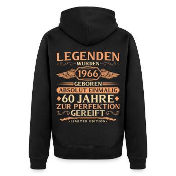 60e anniversaire Absolument unique - Né en 1966 - Veste à capuche bio Premium Unisexe - noir - Dos - Nico (187cm)