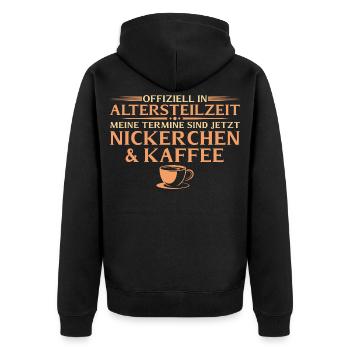 Altersteilzeit Nickerchen und Kaffee - Frührente - Unisex Premium Bio Zip Hoodie - Schwarz - Hinten - Nico (187cm)