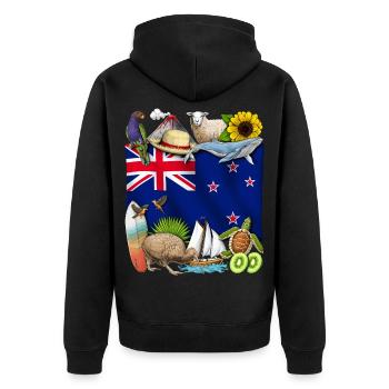 Neuseeländischer Stolz - Unisex Premium Bio Zip Hoodie - Schwarz - Hinten - Nico (187cm)