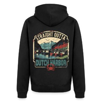 Alaska Königskrabben Straight Outta Dutch Harbor - Unisex Premium Bio Zip Hoodie - Schwarz - Hinten - Nico (187cm)