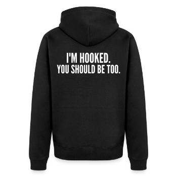 I'm on the hook. You should be too! - Unisex Premium Organic Zip Hoodie - black - Back - Nico (187cm)