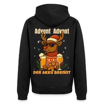 Advent Advent – Der Akku Brennt | Lustiges Weihnac - Unisex Premium Bio Zip Hoodie - Schwarz - Hinten - Nico (187cm)