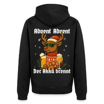 Advent Advent – Der Akku brennt Rentier - Unisex Premium Bio Zip Hoodie - Schwarz - Hinten - Nico (187cm)
