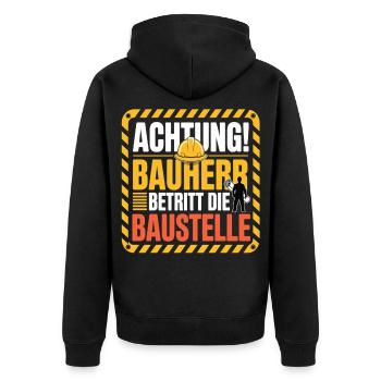 Attention: Builder enters the construction site - Unisex Premium Organic Zip Hoodie - black - Back - Nico (187cm)