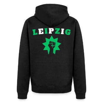 Leipzig - Unisex Premium Bio Zip Hoodie - Schwarz - Hinten - Nico (187cm)