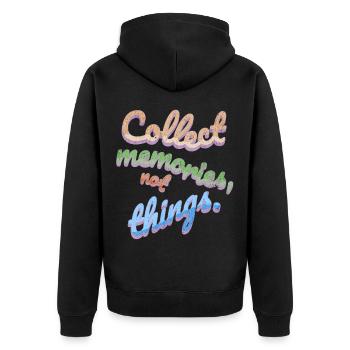 Collect Memories Not Things - Unisex Premium Organic Zip Hoodie - black - Back - Nico (187cm)