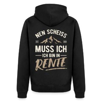Nen Scheiss muss ich, ich bin in Rente 2026 - Unisex Premium Bio Zip Hoodie - Schwarz - Hinten - Nico (187cm)