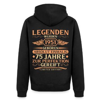 75th birthday absolutely unique - born in 1951 - Unisex Premium Organic Zip Hoodie - black - Back - Nico (187cm)