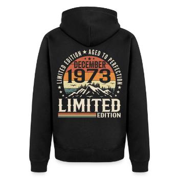 December 1973 - Unisex Premium Organic Zip Hoodie - black - Back - Nico (187cm)