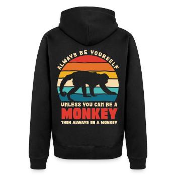Be Yourself Monkey Retro Motif - Unisex Premium Organic Zip Hoodie - black - Back - Nico (187cm)
