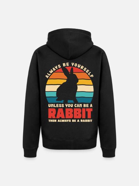 Retro Hasen Spruch Sei Du Selbst - Unisex Premium Bio Zip Hoodie - Schwarz