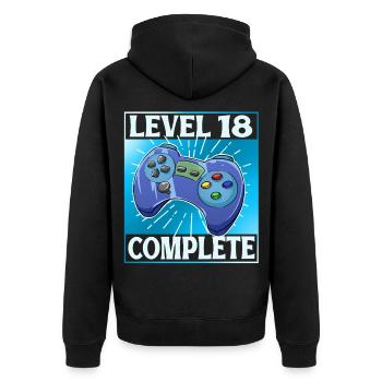 Level 18 Complete - Unisex Premium Bio Zip Hoodie - Schwarz - Hinten - Nico (187cm)