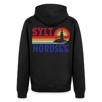 Nordsee Urlaub SYLT NORDSEE INSEL Lustiges - Unisex Premium Bio Zip Hoodie - Schwarz - Hinten - Nico (187cm)