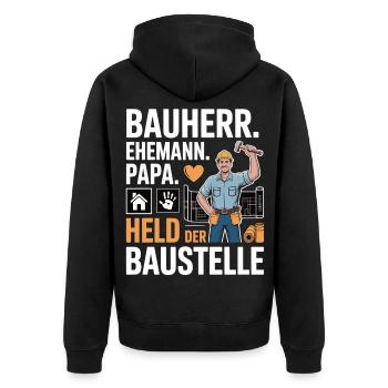 Hero of the construction site – dad, husband & builder - Unisex Premium Organic Zip Hoodie - black - Back - Nico (187cm)