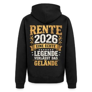 Rente 2026 Legende verlässt das Gelände Vintage - Unisex Premium Bio Zip Hoodie - Schwarz - Hinten - Nico (187cm)