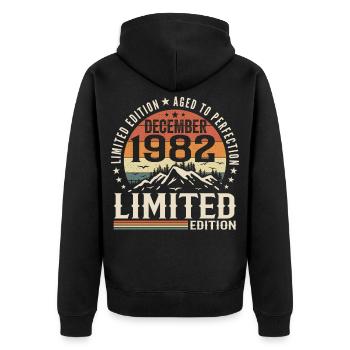 Décembre 1982 - Veste à capuche bio Premium Unisexe - noir - Dos - Nico (187cm)
