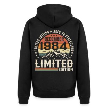 December 1984 - Unisex Premium Organic Zip Hoodie - black - Back - Nico (187cm)