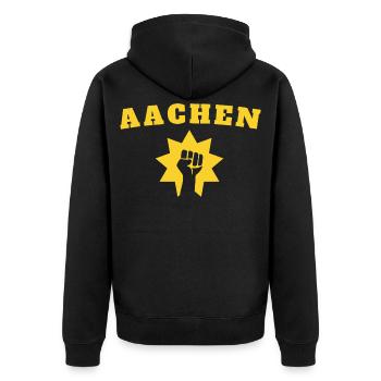 Aachen - Unisex Premium Bio Zip Hoodie - Schwarz - Hinten - Nico (187cm)