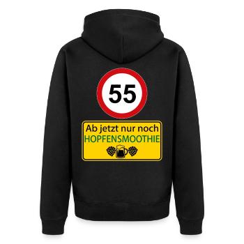 55 Ab jetzt nur noch Hopfensmoothie - Unisex Premium Bio Zip Hoodie - Schwarz - Hinten - Nico (187cm)