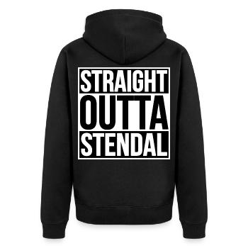 Straight Outta Stendal - Unisex Premium Organic Zip Hoodie - black - Back - Nico (187cm)