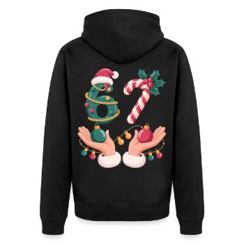 6 7 Weihnachts Shirt für Festtage mit Zuckerstange - Unisex Premium Bio Zip Hoodie - Schwarz - Hinten - Nico (187cm)