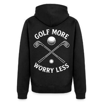 Golf More Worry Less Funny Golf Quote - Unisex Premium Organic Zip Hoodie - black - Back - Nico (187cm)