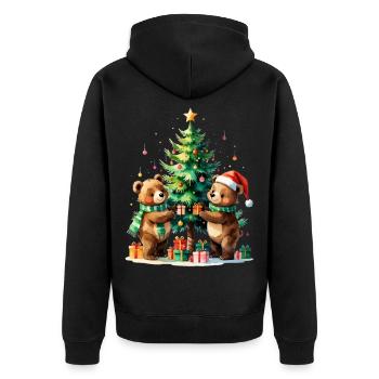 Winterbären am Weihnachtsbaum - Unisex Premium Bio Zip Hoodie - Schwarz - Hinten - Nico (187cm)