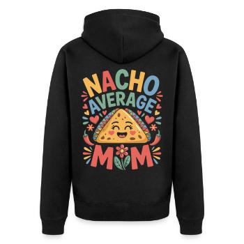 Nacho Durchschnittliche Mama Lustig - Unisex Premium Bio Zip Hoodie - Schwarz - Hinten - Nico (187cm)