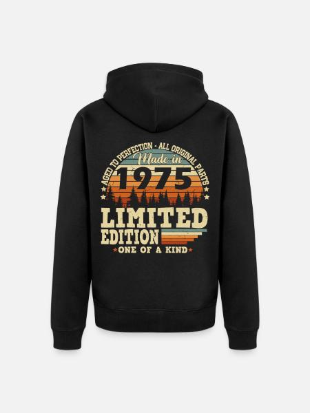 Årgang 1975 Født Vintage Fødselsdag Retro - Premium økologisk unisex-hættejakke - sort