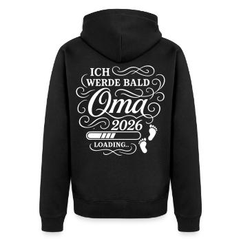 Ich werde bald Oma 2026 - Unisex Premium Bio Zip Hoodie - Schwarz - Hinten - Nico (187cm)
