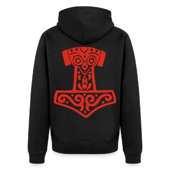 Thor's Hammer (Red) - Unisex Premium Organic Zip Hoodie - black - Back - Nico (187cm)