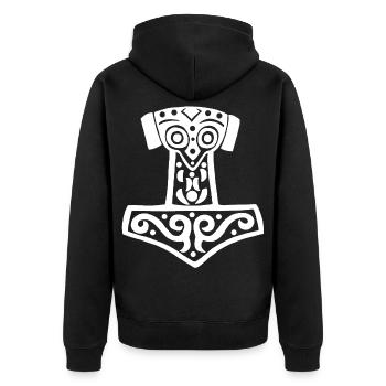 Thor's Hammer (White) - Unisex Premium Organic Zip Hoodie - black - Back - Nico (187cm)