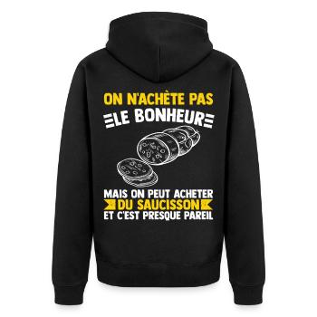Wurst Humor Glück Geschenk Aperitif Genießer - Unisex Premium Bio Zip Hoodie - Schwarz - Hinten - Nico (187cm)