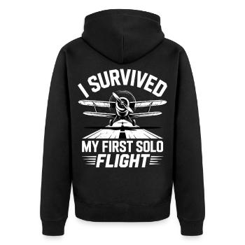 First Flight Airplane Flight - Unisex Premium Organic Zip Hoodie - black - Back - Nico (187cm)