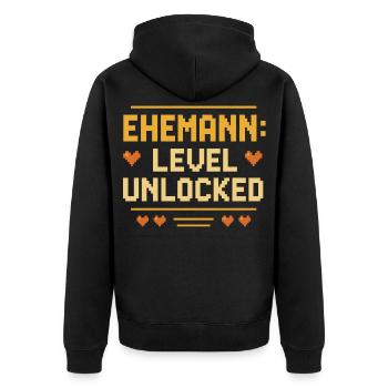 Ehemann Level Unlocked Gamer Lustig Heirat Liebe - Unisex Premium Bio Zip Hoodie - Schwarz - Hinten - Nico (187cm)