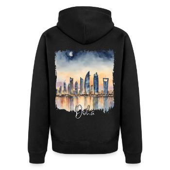 Doha Aquarell, Doha Katar - Unisex Premium Bio Zip Hoodie - Schwarz - Hinten - Nico (187cm)