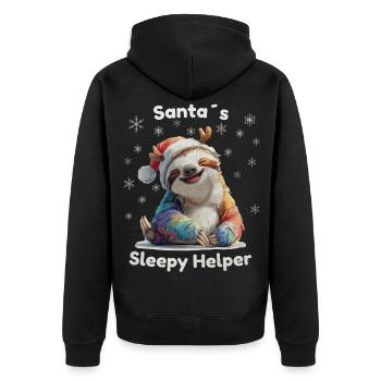 Santa’s Sleepy Helper – Weihnachts Faultier - Unisex Premium Bio Zip Hoodie - Schwarz - Hinten - Nico (187cm)