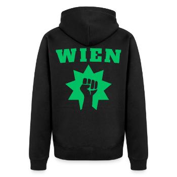 Wien - Unisex Premium Bio Zip Hoodie - Schwarz - Hinten - Nico (187cm)