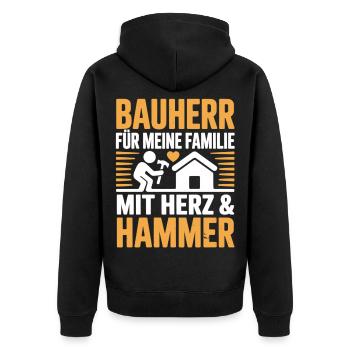 Builder for my family – Heart & Hammer Style - Unisex Premium Organic Zip Hoodie - black - Back - Nico (187cm)