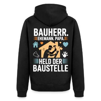 Builder for my family – Heart & Hammer Style - Unisex Premium Organic Zip Hoodie - black - Back - Nico (187cm)
