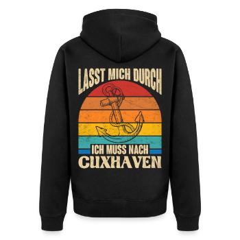 Cuxhavener LASST MICH DURCH MUSS NACH CUXHAVEN - Unisex Premium Bio Zip Hoodie - Schwarz - Hinten - Nico (187cm)
