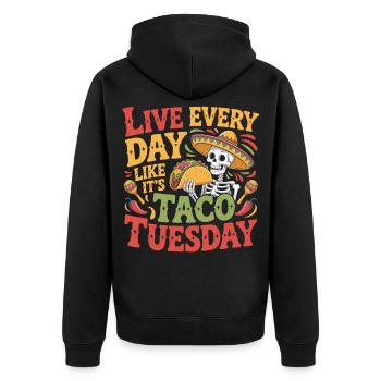 Taco Tuesday – Funny Food Shirt for Parties - Unisex Premium Organic Zip Hoodie - black - Back - Nico (187cm)