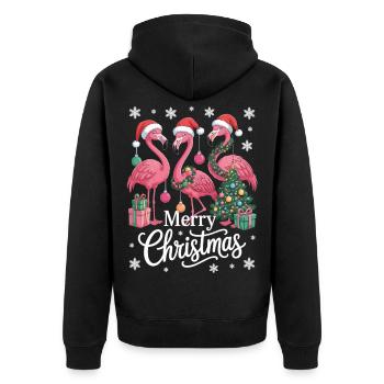Flamingo Weihnachts T-Shirt – Merry Christmas - Unisex Premium Organic Zip Hoodie - black - Back - Nico (187cm)