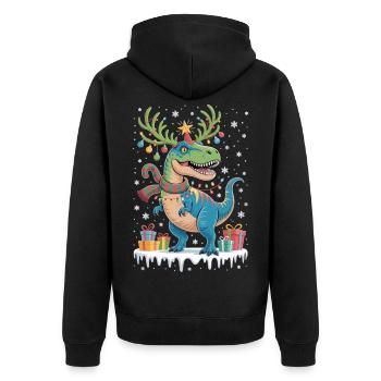 T-Rex de Noël avec guirlandes lumineuses et cadeaux - Veste à capuche bio Premium Unisexe - noir - Dos - Nico (187cm)