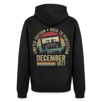 Décembre 1977 - Anniversaire Décembre 1977 - Veste à capuche bio Premium Unisexe - noir - Dos - Nico (187cm)
