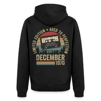 Décembre 1970 - Anniversaire Décembre 1970 - Veste à capuche bio Premium Unisexe - noir - Dos - Nico (187cm)