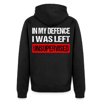 Unsupervised Humor Spruch Shirt - Unisex Premium Bio Zip Hoodie - Schwarz - Hinten - Nico (187cm)